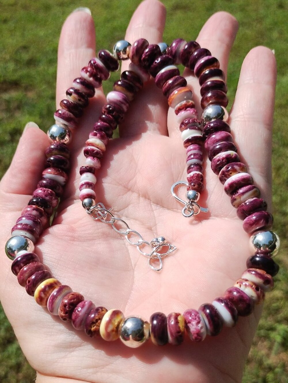 Jay King DTR mine finds purple Spiny Oyster necklace 925 Sterling Silver NIB